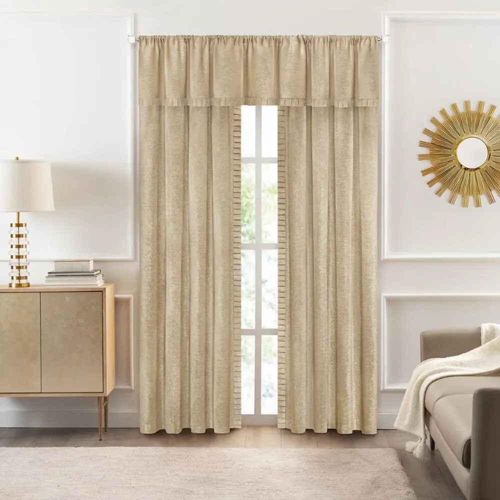 Achim Home Furnishing Bordeaux Tan Solid Pleated Window Curtain Panels : 52